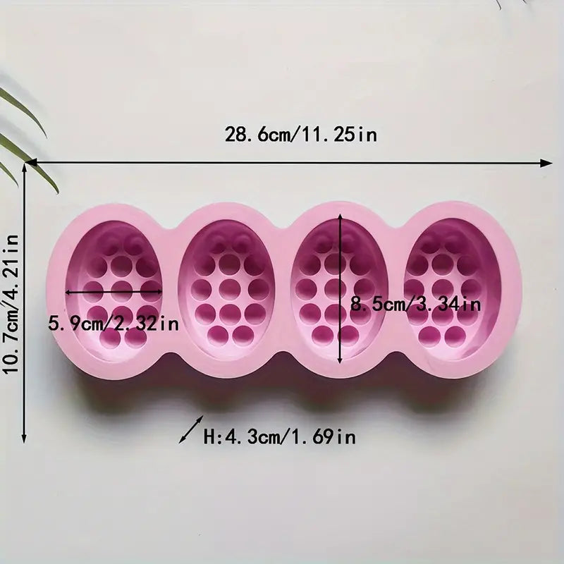 1pc 4-Cavity Silicone Oval Massage Spa Soap Mold -