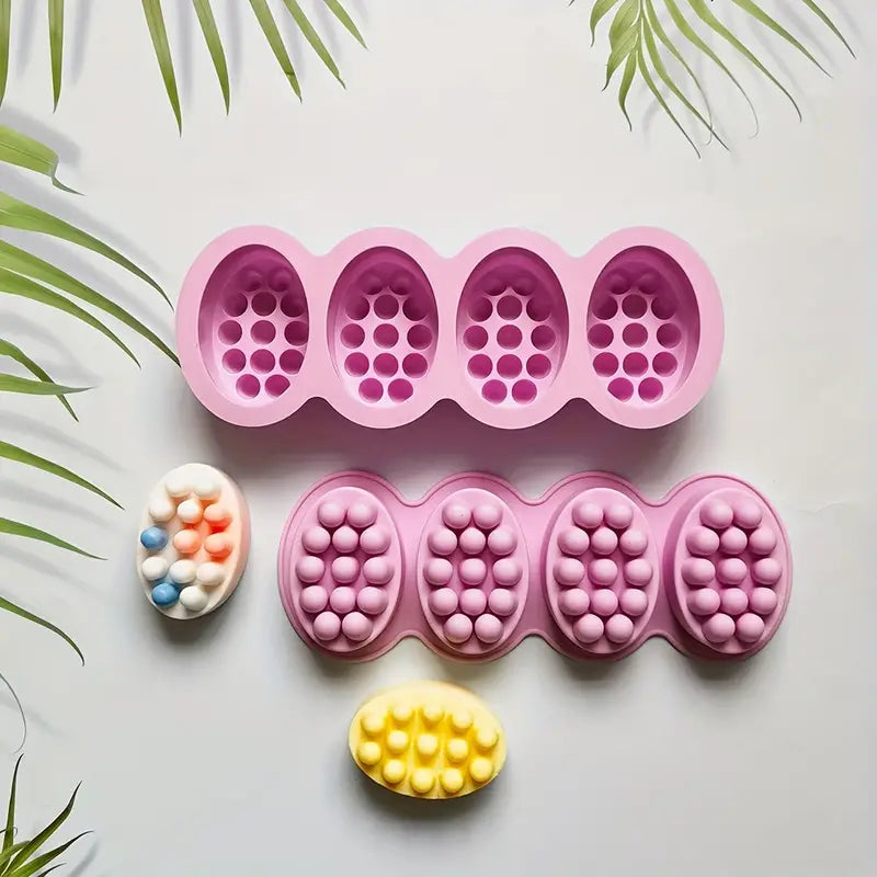 1pc 4-Cavity Silicone Oval Massage Spa Soap Mold -