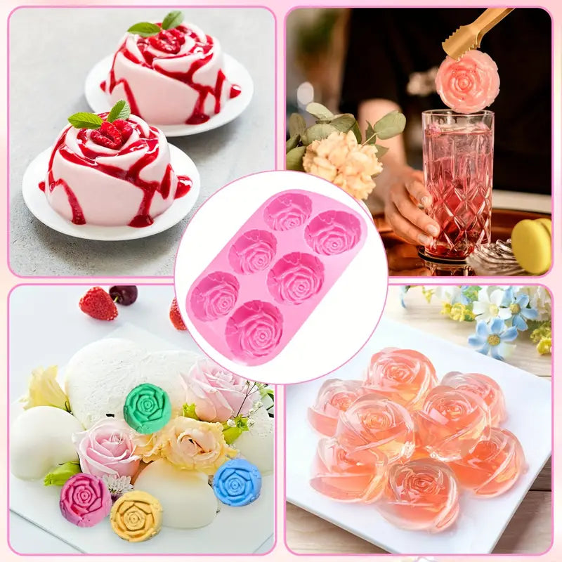 Pack Silicone Rose Flower Baking Molds, 6-Cavity