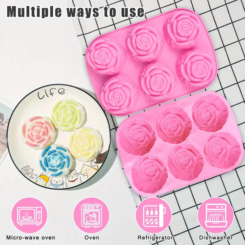 Pack Silicone Rose Flower Baking Molds, 6-Cavity