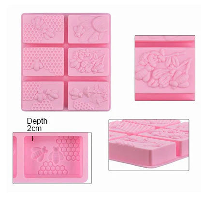 Honey Bee Silicone Soap Mold Rectangle 6 Cavity