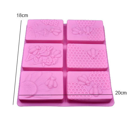 Honey Bee Silicone Soap Mold Rectangle 6 Cavity