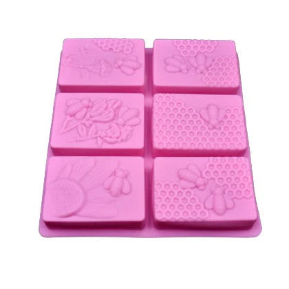 Honey Bee Silicone Soap Mold Rectangle 6 Cavity