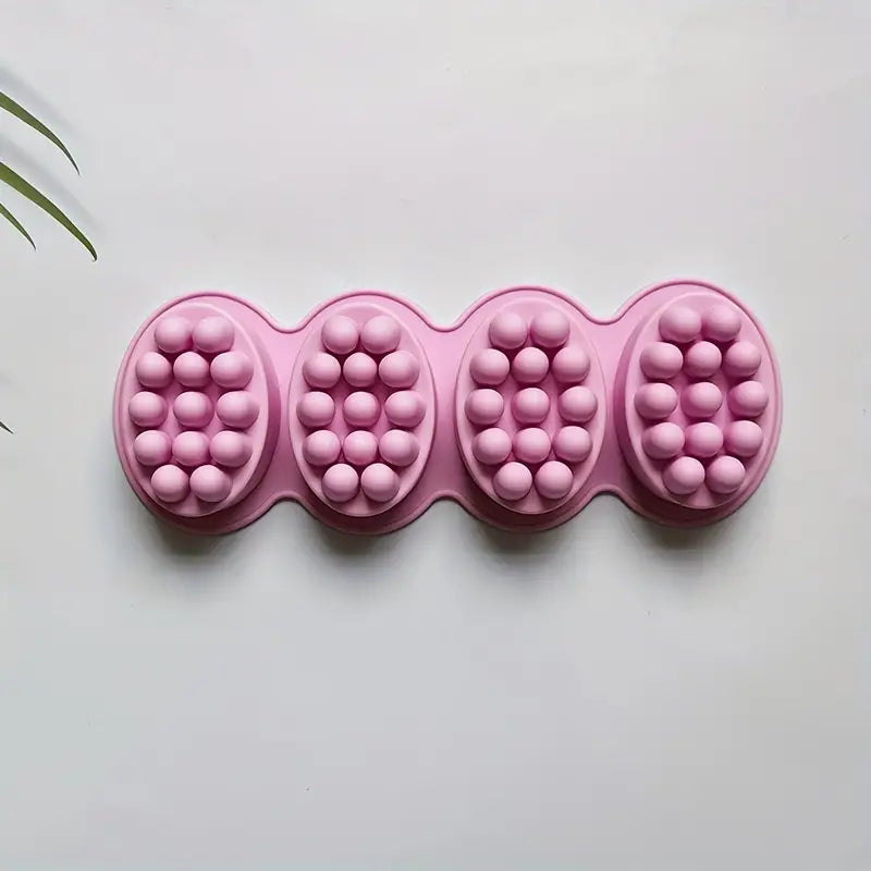 1pc 4-Cavity Silicone Oval Massage Spa Soap Mold -